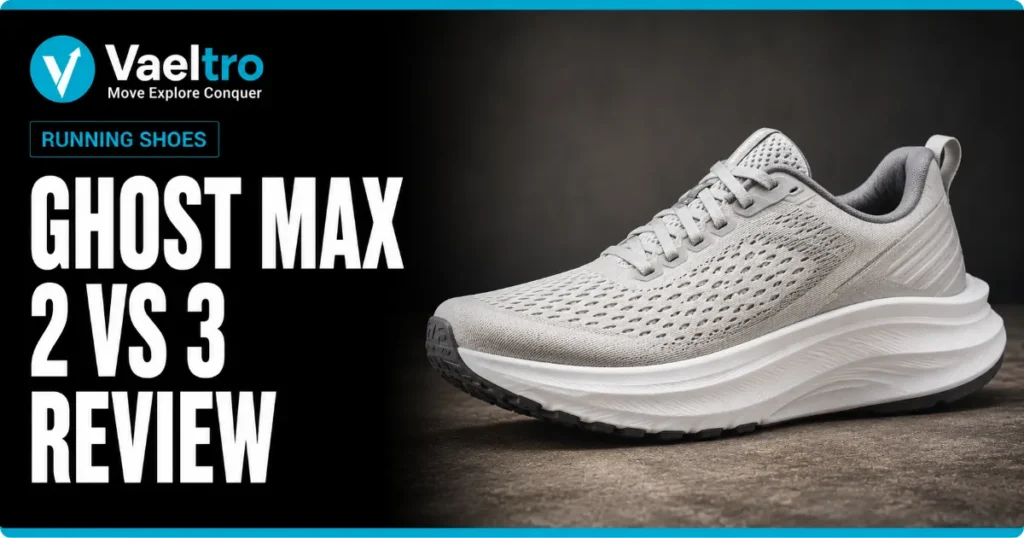 Brooks Ghost Max 2 vs 3 side-by-side comparison showing midsole stack and upper differences