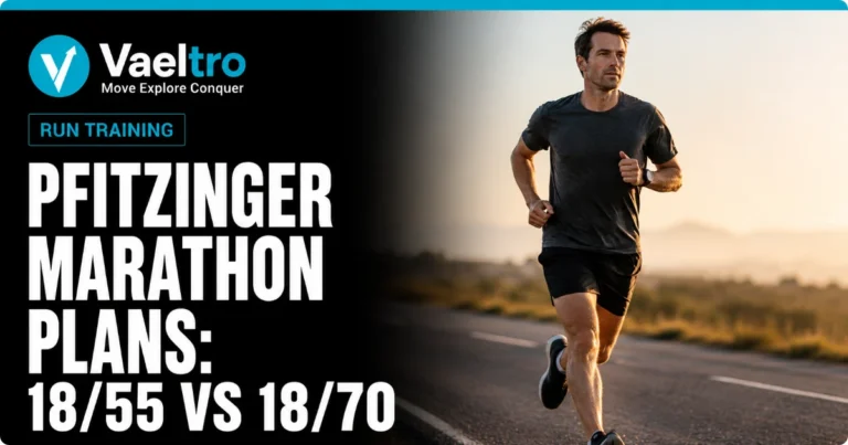 Pfitzinger Marathon Training Plans: 18/55 vs 18/70 Which One Should You Follow? A runner training on an open road at sunrise, representing the demands of a Pfitzinger marathon training block.