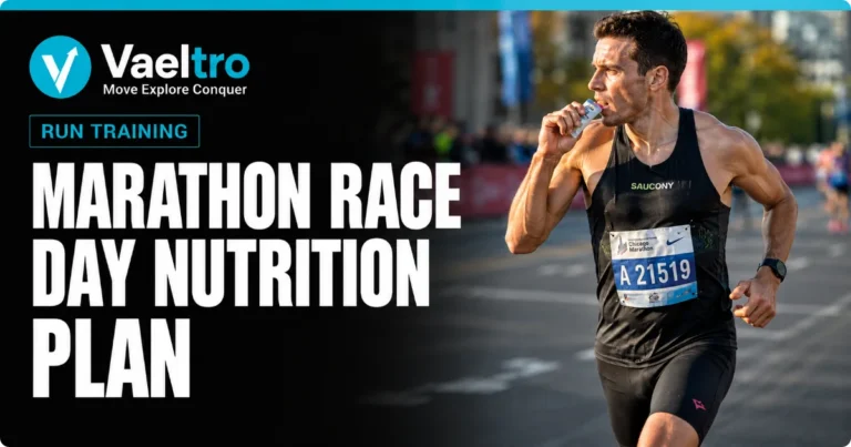 Marathon Race Day Nutrition Plan: What to Eat From Race Week to Finish Line Marathon runner taking an energy gel during a race on a city course in early morning light