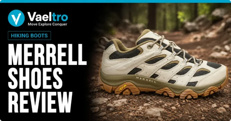Merrell Shoes Review: Are They Worth It? Brand Deep-Dive After Testing 15+ Models Merrell Moab 3 hiking shoe on a rocky trail side profile view showing Vibram outsole and mesh upper