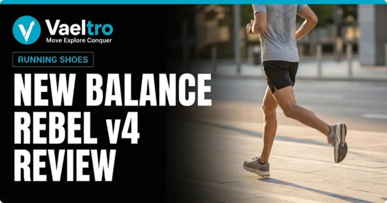 New Balance FuelCell Rebel v4 Review: Daily Trainer or Racing Flat? Male runner mid-stride on urban road wearing New Balance FuelCell Rebel v4 running shoes