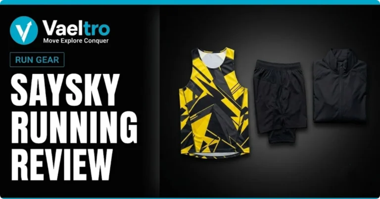 Saysky running apparel including Combat Singlet and Pace Shorts displayed against an urban background