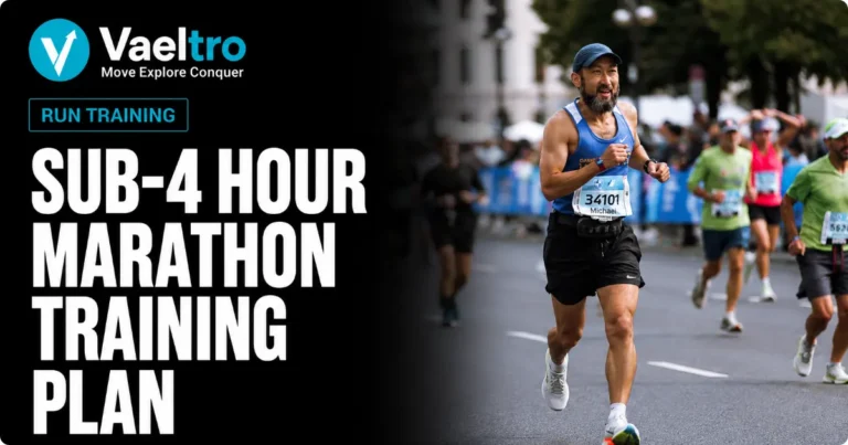 Sub-4 Hour Marathon Training Plan: Pacing Strategy and 16-Week Schedule A marathon runner in full stride on an open road during training for a sub-4 hour marathon